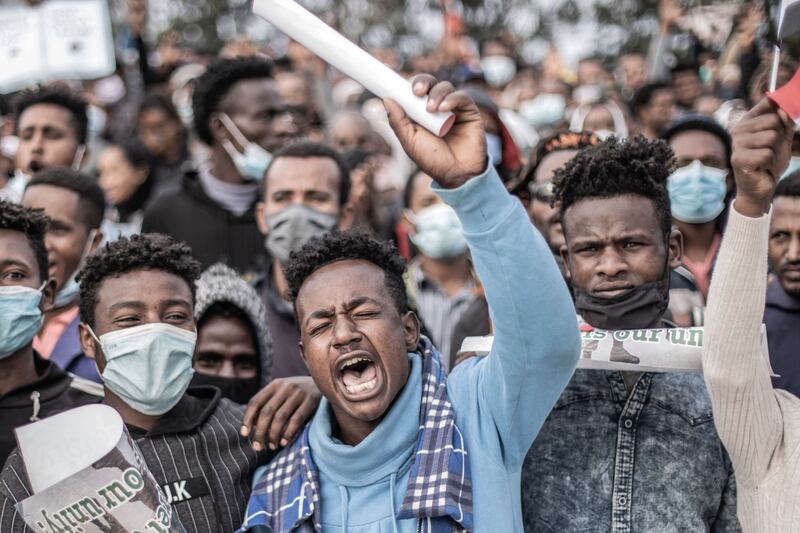 Protesters gather in Ethiopia's capital to rally against pro-TPLF forces.