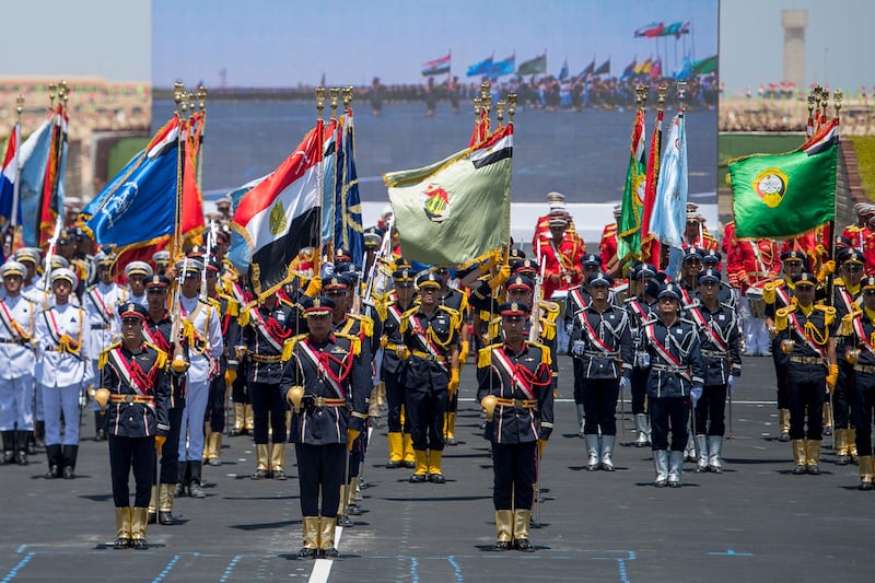 EL HAMAM, MATROUH GOVERNORATE, EGYPT - July 22, 2017: Members of the Egyptian Armed Forces, participate in the inauguration of the Mohamed Naguib Military Base.

( Rashed Al Mansoori / Crown Prince Court - Abu Dhabi )
---