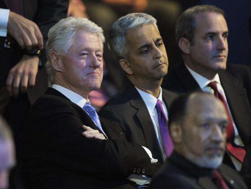 US Soccer president Sunil Gulati, right, shown with former US president Bill Clinton at the announcement of the 2022 World Cup host country on December 2, 2010 in Zurich, Switzerland. Steffen Schmidt / Keystone / AP