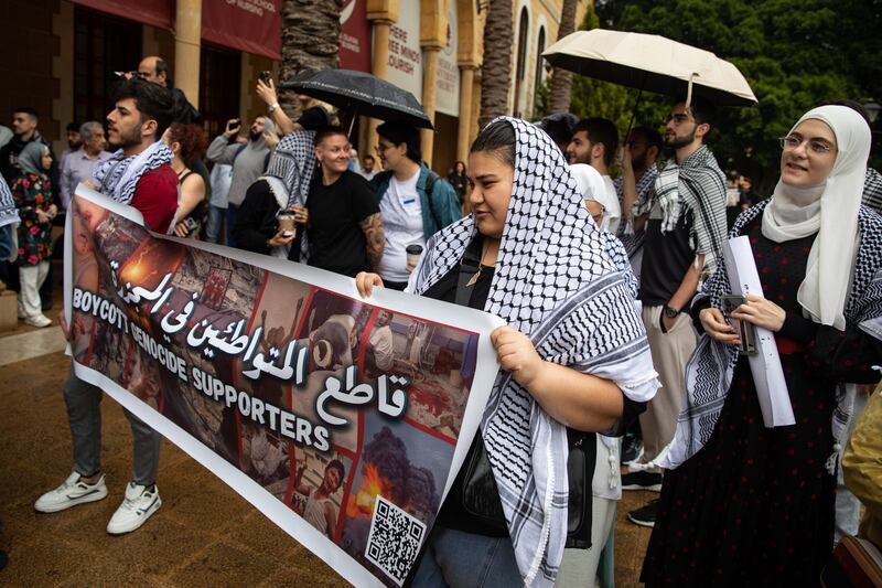 Hundreds of students in numerous Lebanese universities rallied in support of Gaza on Tuesday, joining a global movement that is pushing for academic institutions to divest from companies that provide support to Israel.

