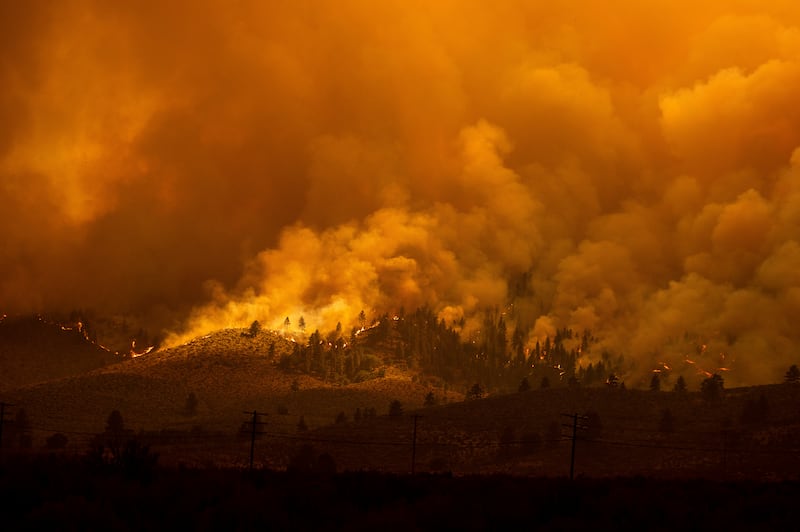 Fires burn in Doyle, California.