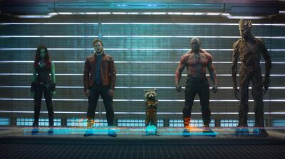 A handout photo of Marvel's Guardians Of The Galaxy

L to R: Gamora (Zoe Saldana), Peter Quill/Star-Lord (Chris Pratt), Rocket Raccoon (voiced by Bradley Cooper), Drax The Destroyer (Dave Bautista) and Groot (voiced by Vin Diesel) (Courtesy: Film Frame)

©Marvel 2014