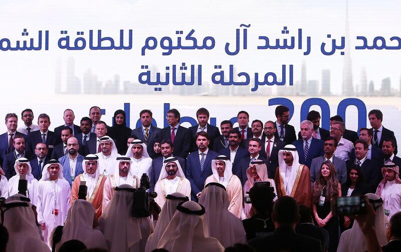 The second phase, inaugurated in the presence of Sheikh Mohammed Bin Rashid, Vice President and Ruler of Dubai, spans 4.5 square kilometres with 2.3 million solar panels, provided by First Solar. Pawan Singh / The National