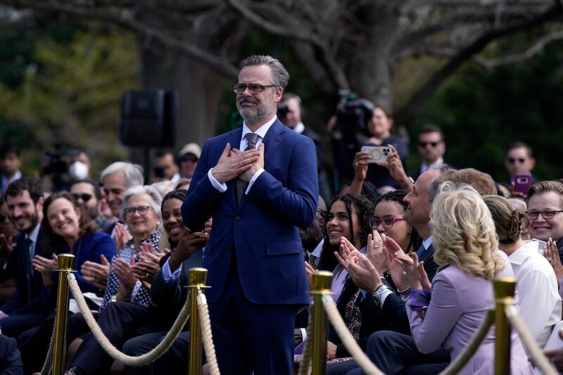 Patrick Jackson is recognised by President Joe Biden during the ceremony. EPA