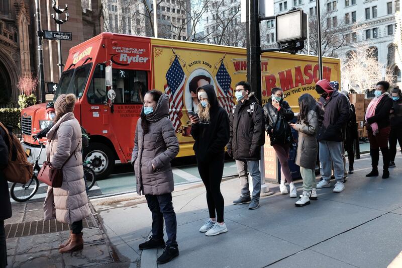 A queue for Covid screening in Manhattan. Test provider CityMD closed 13 branches in New York temporarily because of staff shortages as demand surged. AFP