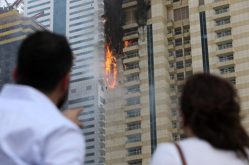 July’s Sulafa Tower blaze in Dubai Marina. Pawan Singh / The National