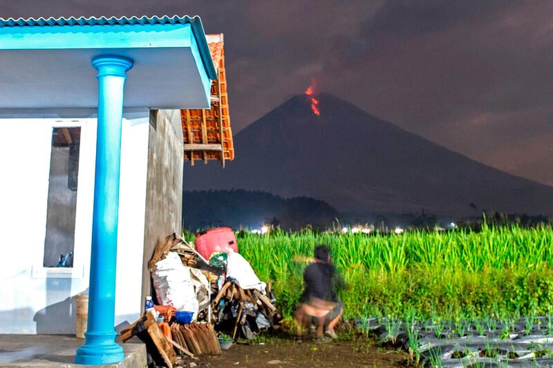 A villager watches as lava streams down from Mount Semeru in Lumajang, East Java province. AFP