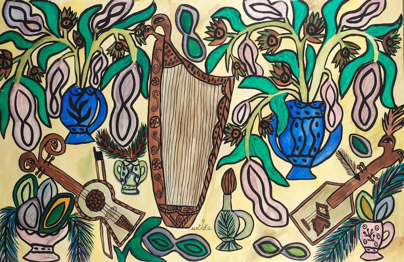 'Nature morte a la harpe' (1967) by Baya. Elmarsa Gallery, Tunis-Dubai