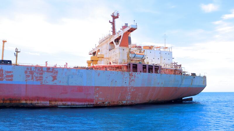 Decaying vessel FSO Safer is moored off the coast of Ras Issa, Yemen, prior to the start of an operation led by the United Nations to unload it to avoid an oil spill in the Red Sea, May 30. Reuters