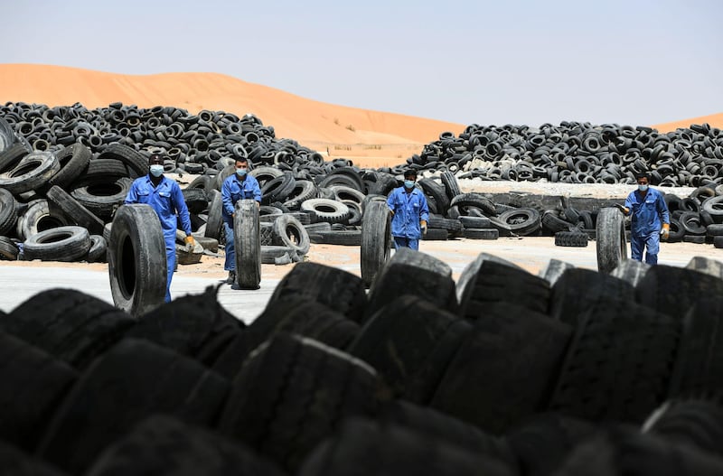 Abu Dhabi, United Arab Emirates - Gulf Rubber factory is the only integrated project in the United Arab Emirates, and the region that recycles tires, and generates rubber compound, as well as, value added high tensile rubber products. Khushnum Bhandari for The National