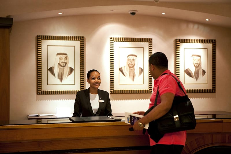 Abu Dhabi, United Arab Emirates, August 16, 2012:  
Reception area in the lobby at the Hilton Abu Dhabi hotel on Thursday, August 15, 2012, at the hotel's Corniche Road location in Abu Dhabi. (Silvia Razgova / The National)


