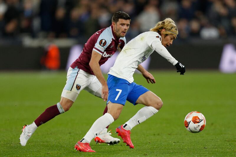 Aaron Cresswell - 8: Up against a tricky opponent in Japan international Ito but still found time to offer Hammers regular outlet going forward down left and set up first two goals with perfect set-piece deliveries. AFP