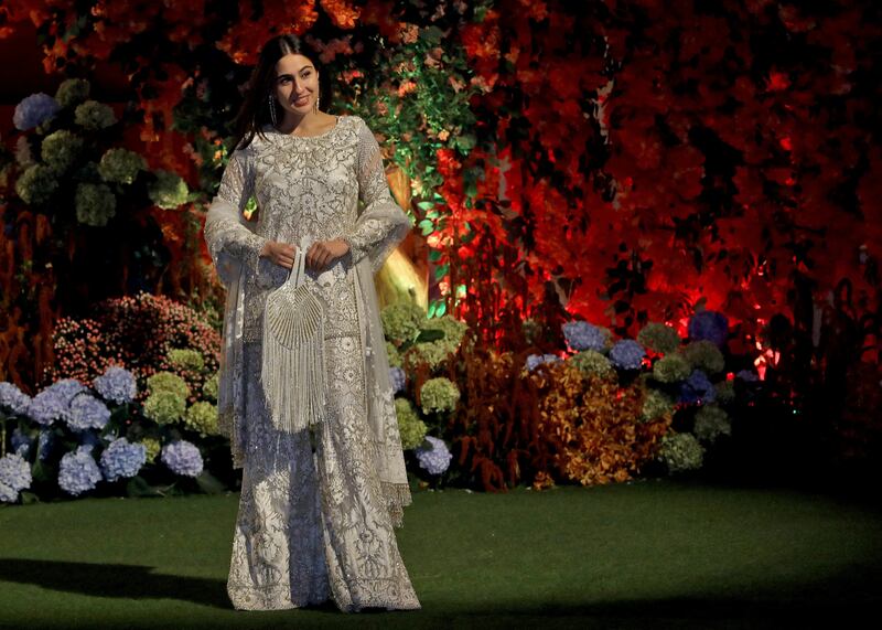 Bollywood actress Sara Ali Khan arrives for the engagement party. Reuters