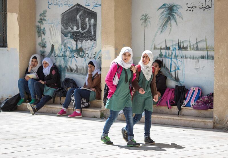 Amman, Jordan - April 03: Teaching at the school bilayer Al Quds , Amman. There Jordanian and Syrian children are taught in separate layers on April 03, 2016 in Amman, Jordan. (Photo by Thomas Imo/Photothek via Getty Images)