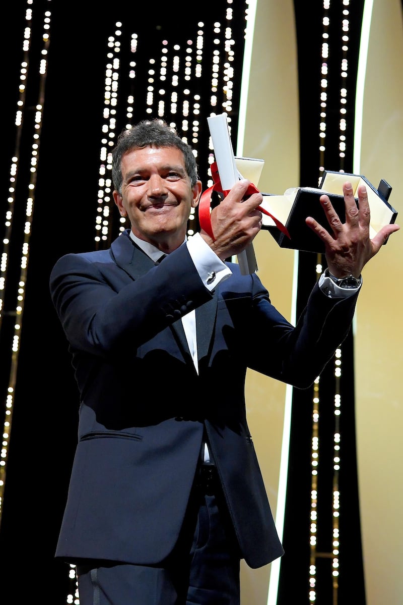 Antonio Banderas receives the Best Actor award for his role in "Dolor Y Gloria" at the Closing Ceremony during the 72nd annual Cannes Film Festival on May 25, 2019 in Cannes, France. Getty Images