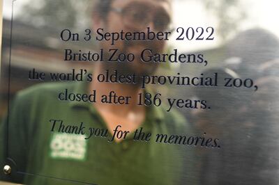 A plaque before its unveiling at Bristol Zoo Gardens on its last day open to the public as the attraction is set to move to south Gloucestershire. PA