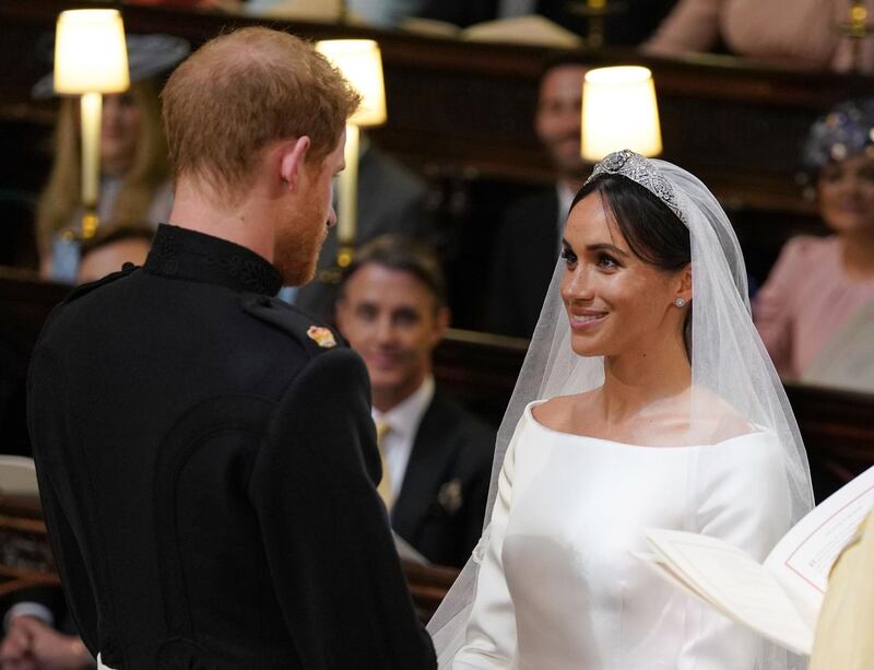 WINDSOR, UNITED KINGDOM - MAY 19:  Prince Harry and Meghan Markle during their wedding service, conducted by the Archbishop of Canterbury Justin Welby in St George's Chapel at Windsor Castle on May 19, 2018 in Windsor, England. (Photo by Dominic Lipinski - WPA Pool/Getty Images)