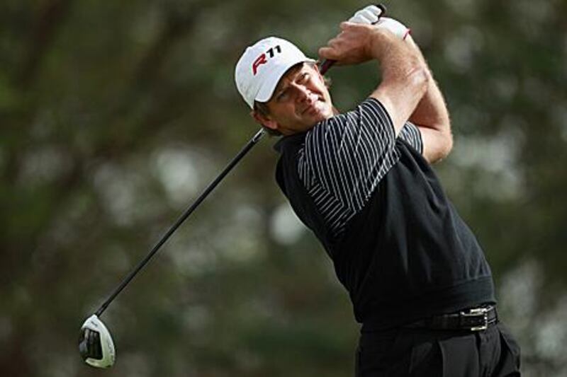 Reteif Goosen tees off on the 18th at the Qatar Masters.