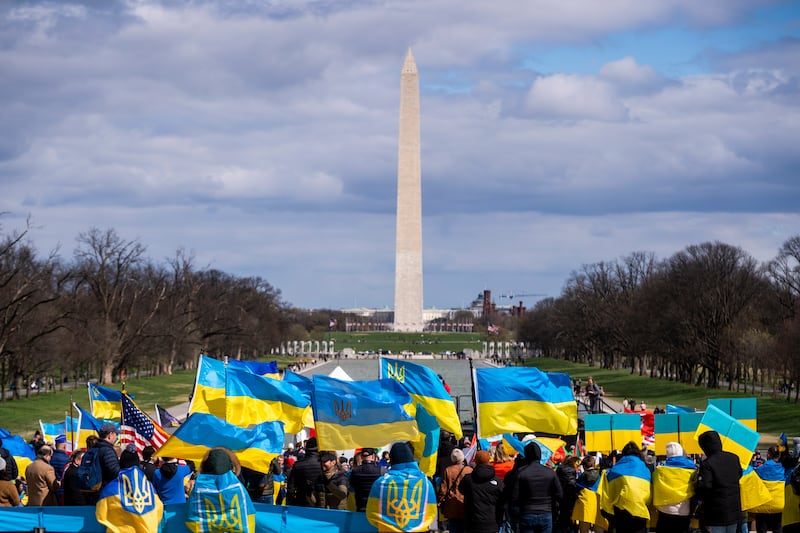 A pro-Ukraine rally at the Lincoln Memorial in Washington. EPA