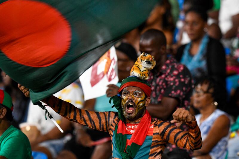 A Bangladesh supporter cheers on his team during the T20 World Cup match against Afghanistan. AFP