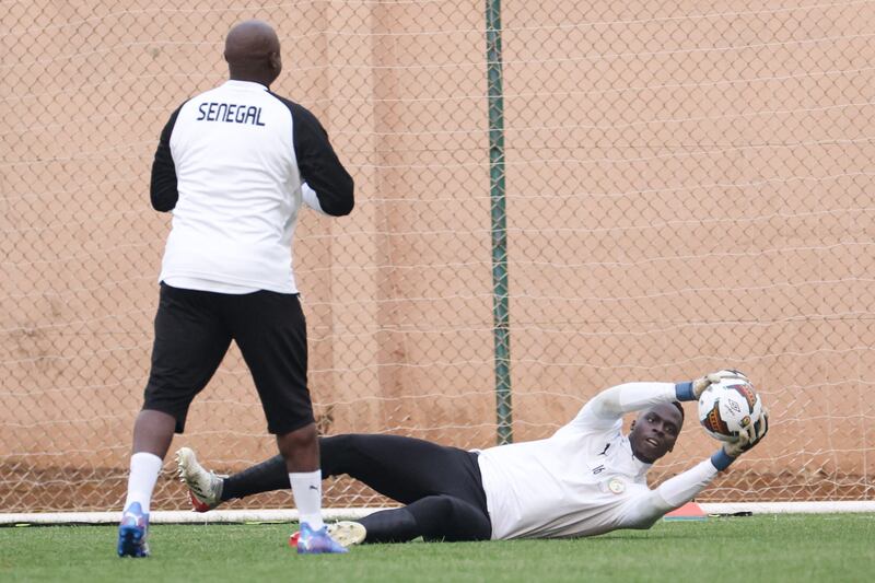Senegal goalkeeper Edouard Mendy takes part in a training session at the Omnisports Ahmadou Ahidjo stadium in Yaounde. AFP