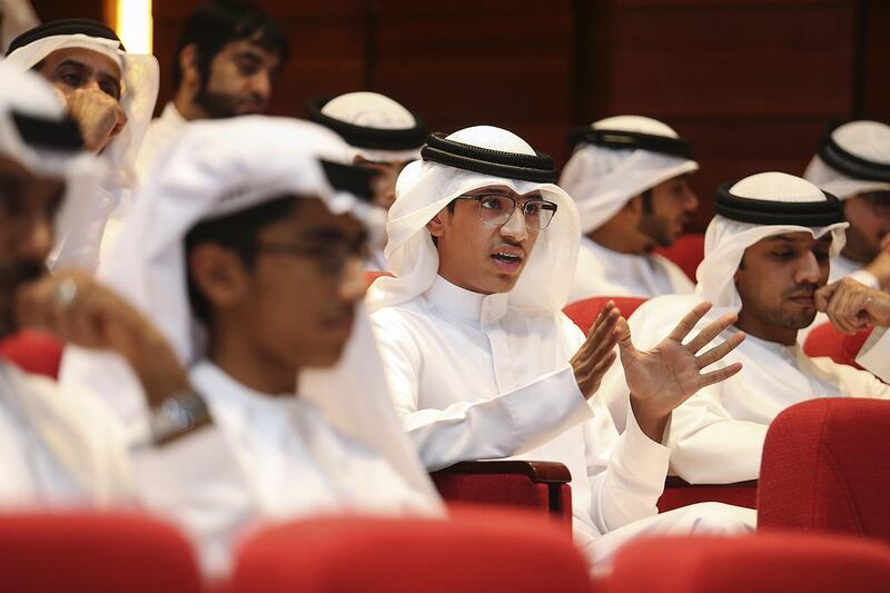 Pupils and parents at a question and answer session with the Crown Prince Court at the Ministry of Education in Dubai. Sarah Dea / The National