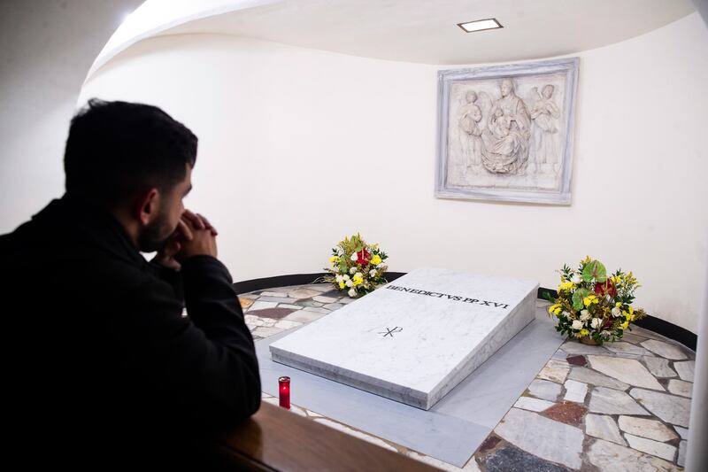 Prayers at the tomb of the late Pope Benedict XVI in the Vatican. EPA