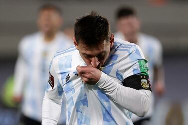 BUENOS AIRES, ARGENTINA - SEPTEMBER 09: Lionel Messi of Argentina celebrates after scoring the opening goal during a match between Argentina and Bolivia as part of South American Qualifiers for Qatar 2022 at Estadio Monumental Antonio Vespucio Liberti on September 09, 2021 in Buenos Aires, Argentina. (Photo by Juan I. Roncoroni - Pool / Getty Images)