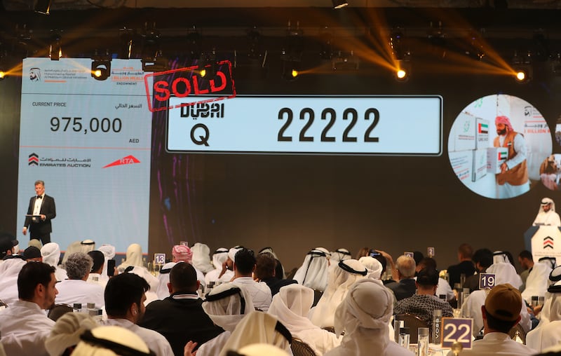 Dubai number plate Q 22222 sold for 975,000 dirhams