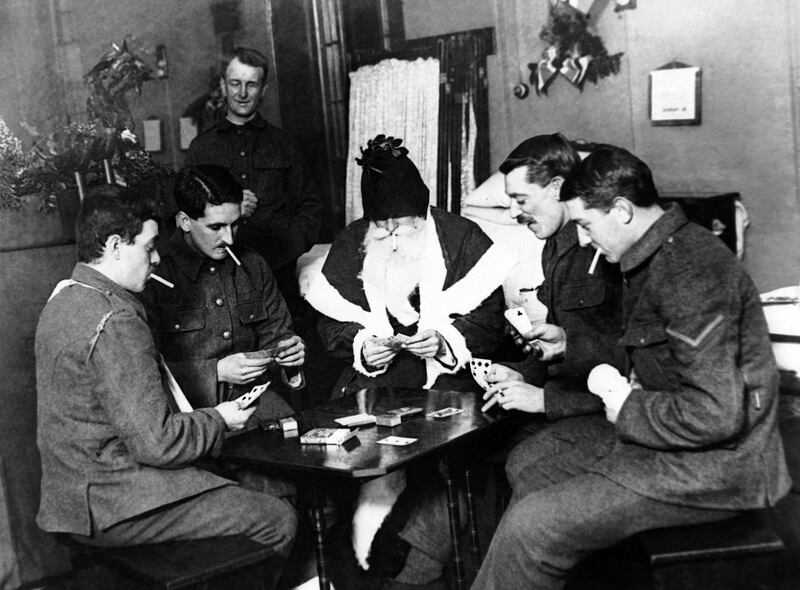 Wounded World War One soldiers play a game at a London hospital.