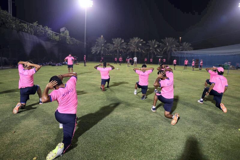 Rajasthan Royals trained at the ICC Academy in Dubai on Wednesday evening. Courtesy Rajasthan Royals twitter / @rajasthanroyals