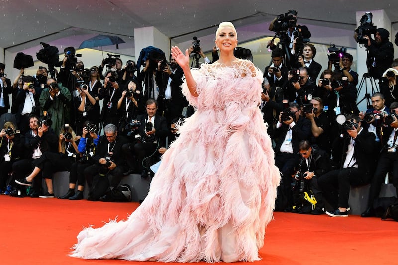 TOPSHOT - Singer and actress Lady Gaga arrives for the premiere of the film "A Star is Born" presented out of competition on August 31, 2018 during the 75th Venice Film Festival at Venice Lido. (Photo by Vincenzo PINTO / AFP)