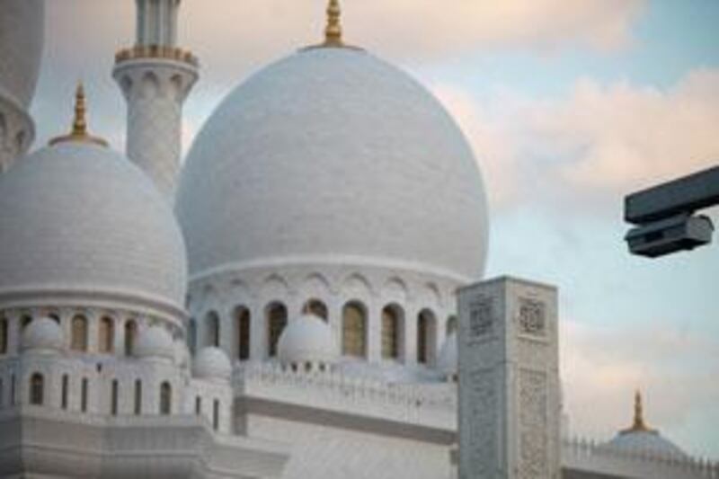 In the picture: a closed-circuit television camera watches the roads near the Sheikh Zayed Grand Mosque.