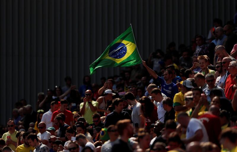 Soccer Football - International Friendly - Brazil vs Croatia - Anfield, Liverpool, Britain - June 3, 2018   Fans wave a Brazil flag   Action Images via Reuters/Andrew Boyers