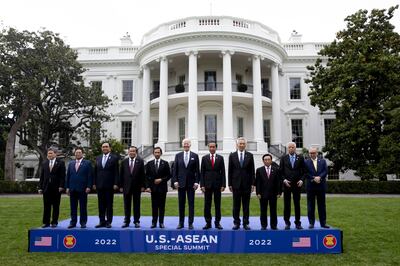 US President Joe Biden in a group photo with leaders of Asean countries outside the White House. Bloomberg