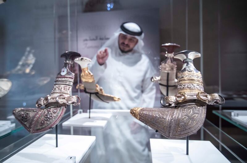 The exhibition focuses on sahili and shamali daggers, distinctive in their size, shape and design