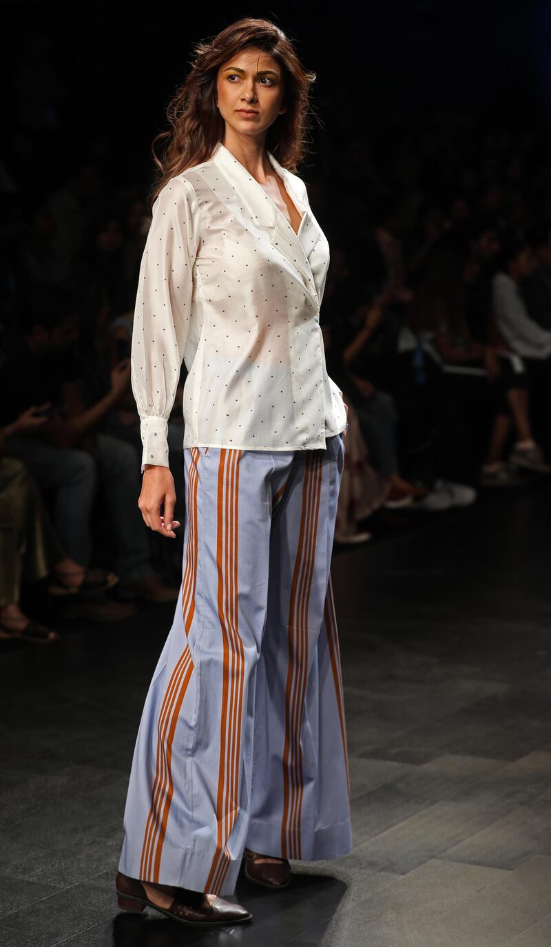 Designer Sneha Arora sent out a number of cool and casual loungewear pieces. EPA