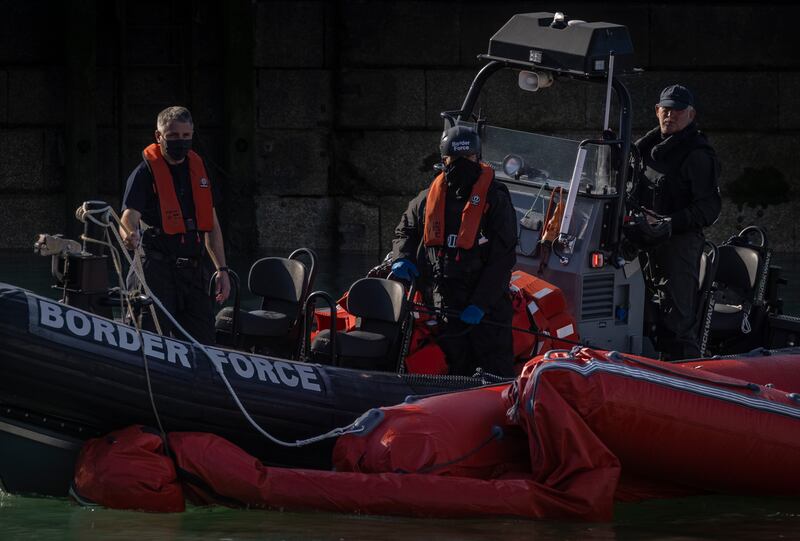 A deflated dinghy that migrants used to try to cross the English Channel. Getty Images