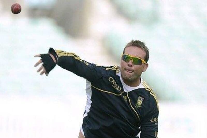 South Africa's Jacques Kallis throws a ball during a training session before the first cricket Test match against England.