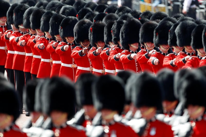 Coldstream Guards march down The Mall as part of Trooping the Colour in central London, Britain. REUTERS / Peter Nicholls