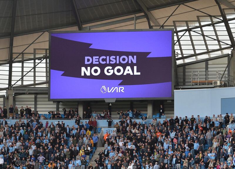 A goal of Manchester City is disallowed during the English Premier League soccer match between Manchester City and Tottenham Hotspurs at the Etihad Stadium in Manchester, Britain.  EPA
