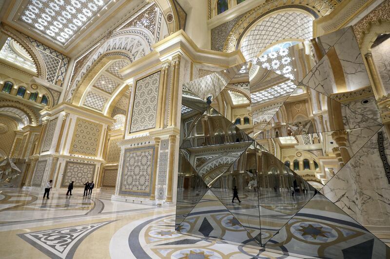 Abu Dhabi, United Arab Emirates - March 11, 2019: The Great hall. Exclusive preview and guided tour of Qasr Al Watan, the UAEÕs new cultural landmark. Monday the 11th of March 2019 at Qasr Al Watan, Abu Dhabi. Chris Whiteoak / The National