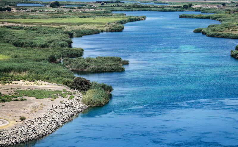 A view of the Euphrates river near the 1973 Tabqa Dam (unseen) in Raqqa province in eastern Syria.  AFP