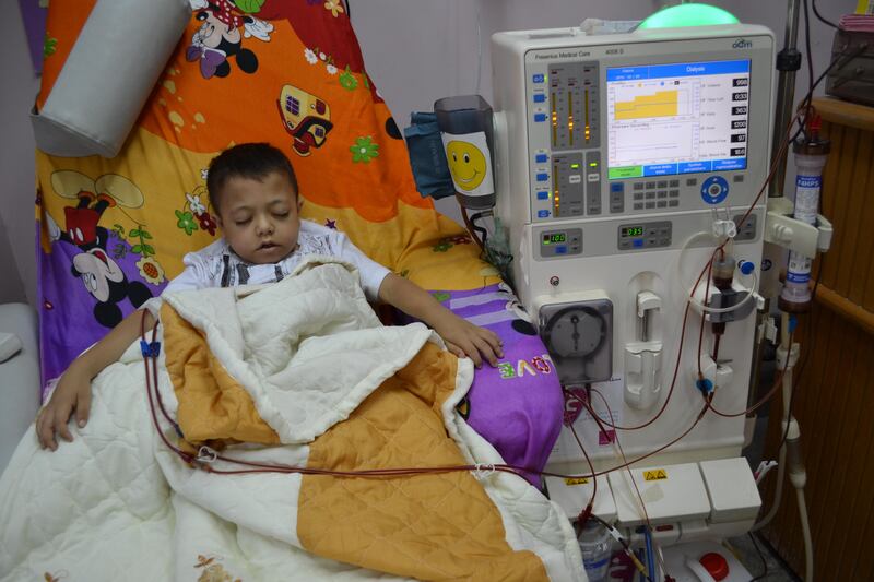 Nine-year-old Yahiya Eawaini dozes off as he receives kidney dialysis treatment in Gaza City's Al Rantissi children’s hospital. Naomi Zeveloff for The National