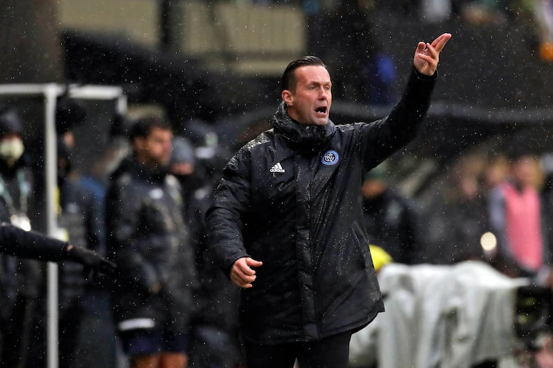 New York City coach Ronny Deila calls out to players. AP