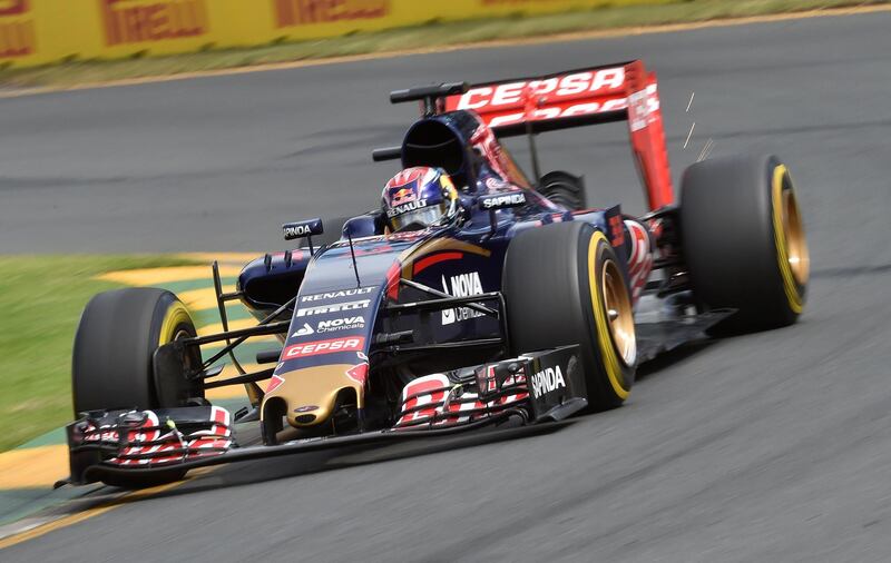 Scuderia Toro Rosso's Dutch driver Max Verstappen powers through a corner during the third practice session for the Formula One Australian Grand Prix in Melbourne on March 14, 2015.   AFP PHOTO / Paul CROCK
IMAGE RESTRICTED TO EDITORIAL USE - STRICTLY NO COMMERCIAL USE (Photo by PAUL CROCK / AFP)