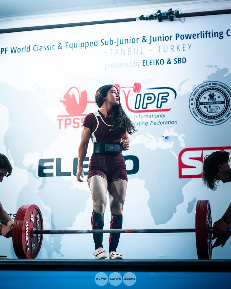 Khairallah at the World Classic and Equipped Sub-Junior and Junior Powerlifting Championships 2022, where she won the silver medal. Photo: @joyatheant / Instagram