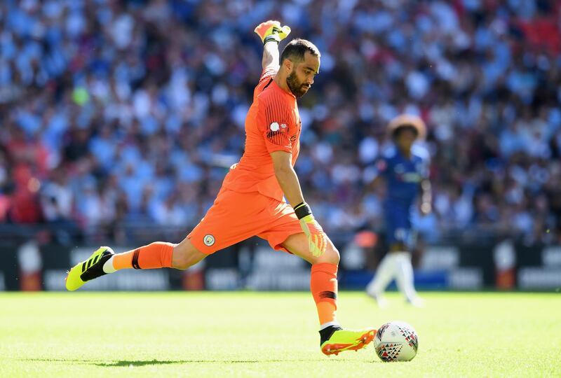 LONDON, ENGLAND - AUGUST 05:  Claudio Bravo of Manchester City sends the ball forward during the FA Community Shield between Manchester City and Chelsea at Wembley Stadium on August 5, 2018 in London, England.  (Photo by Michael Regan/Getty Images)