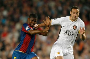 Rio Ferdinand, right, playing for Manchester United against Barcelona in the 2008 Champions League semi-finals. Reuters