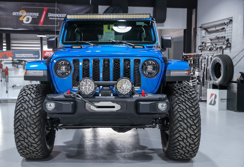 A 2023 Jeep Wrangler Rubicon after Offroad Zone's stage two treatment is fitted with a winch system capable of pulling more than 4,500kg